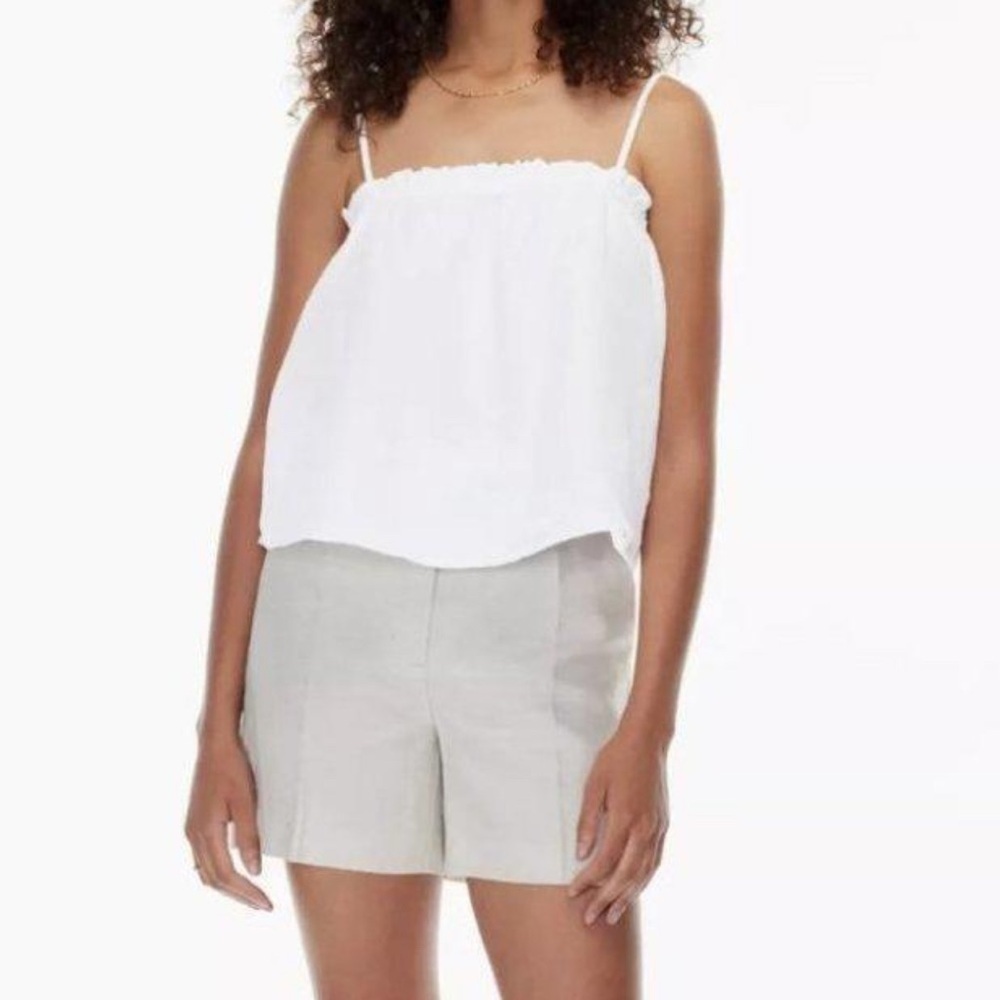 Aritzia Wilfred Vermeer Linen Babydoll Camisole White Ruffle Tank Top L
